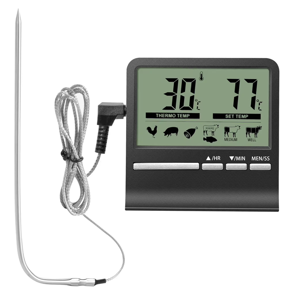 Electronic Digital LCD Food Thermometer Probe BBQ Meat Water Oil Cooking Temperature Alarm Cooking Timer Kitchen Cooking Tester