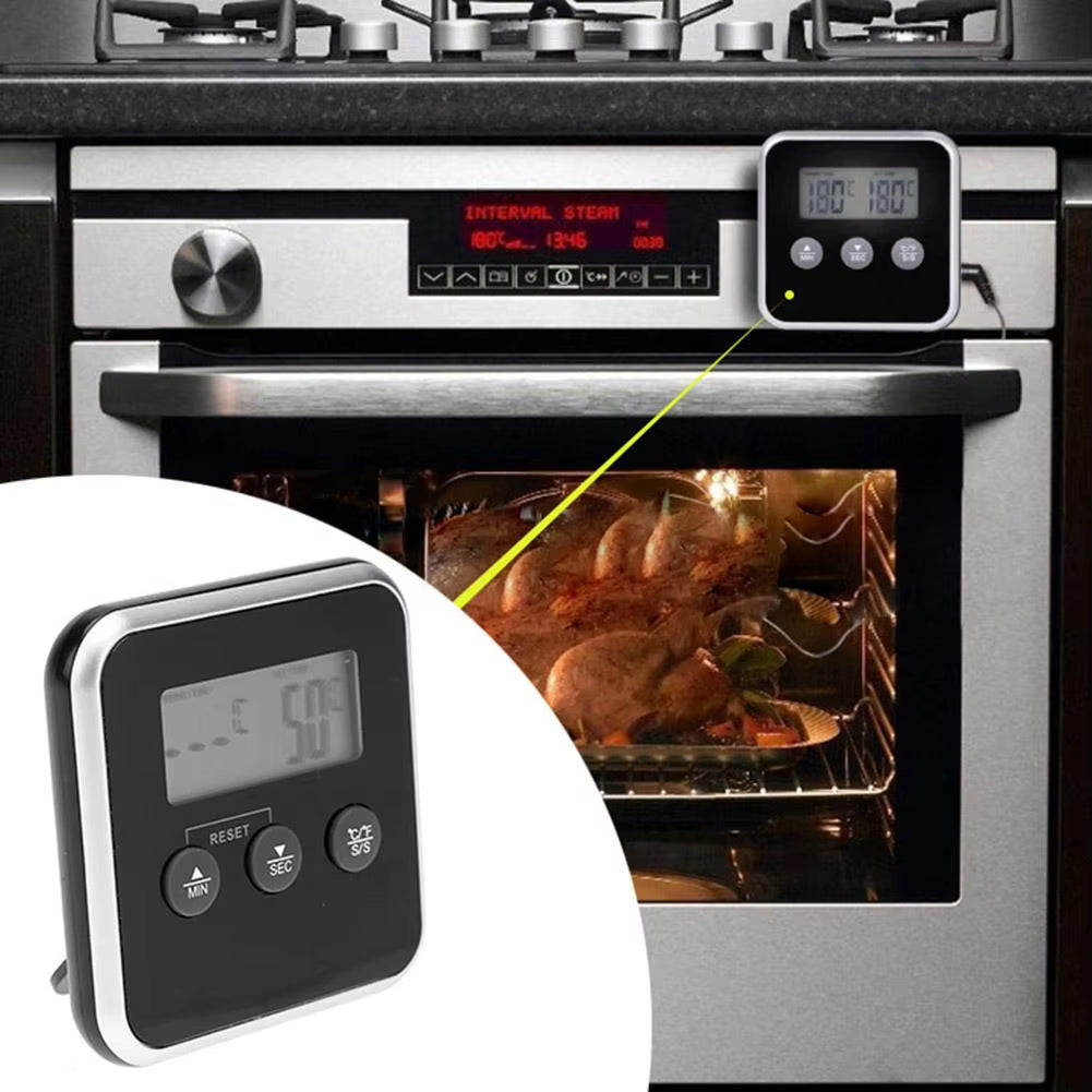 Electronic Digital LCD Food Thermometer Probe BBQ Meat Water Oil Cooking Temperature Alarm Cooking Timer Kitchen Cooking Tester