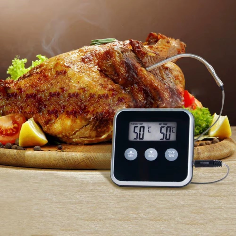 Electronic Digital LCD Food Thermometer Probe BBQ Meat Water Oil Cooking Temperature Alarm Cooking Timer Kitchen Cooking Tester